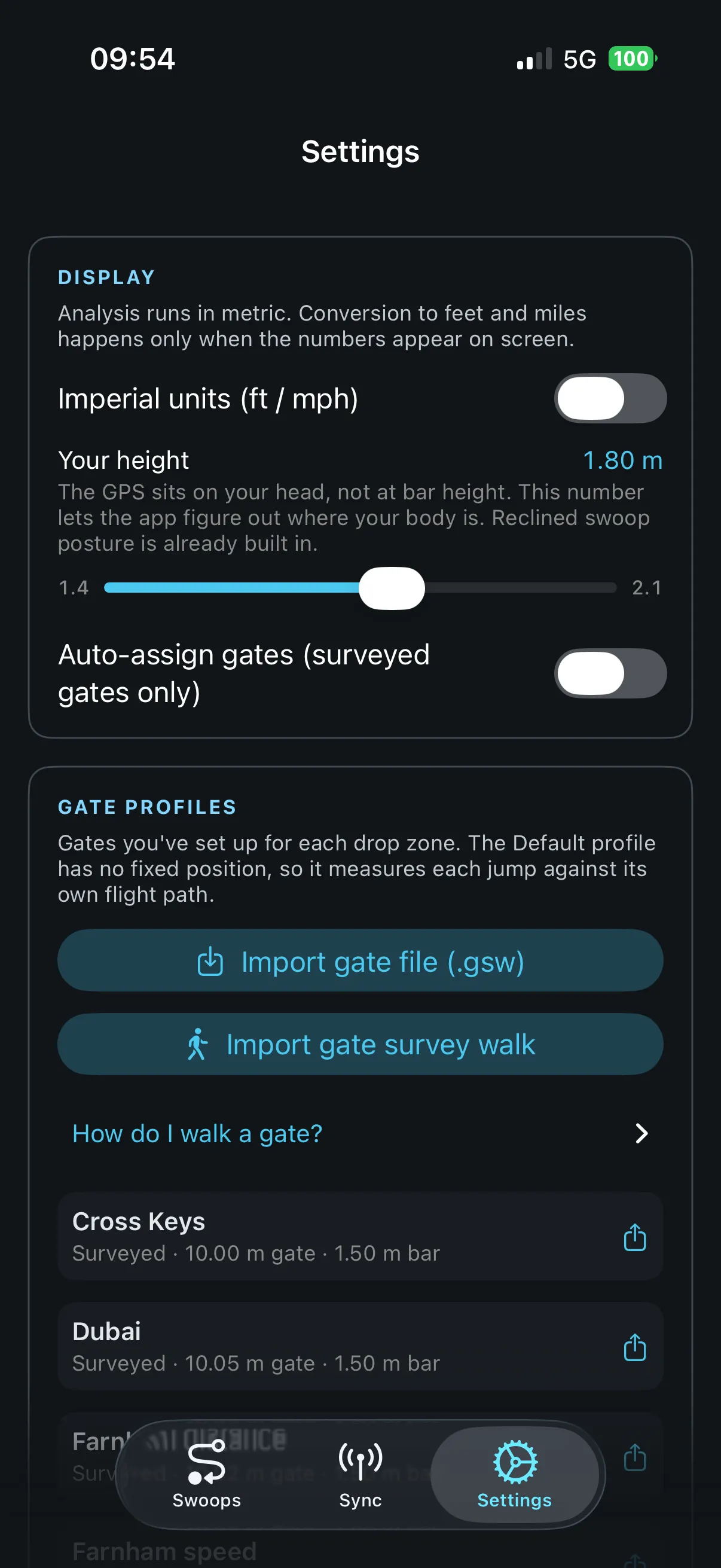 SwoopSight gate profiles settings